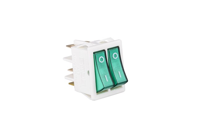 30*22mm Beyaz Gövde 1NO+1NO Işıklı Terminalli (0-I) Baskılı Yeşil A12 Serisi Anahtar
